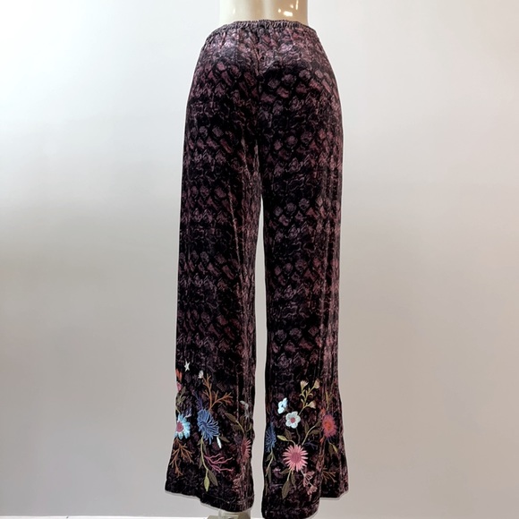 Johnny Was Los Angeles Ulla Floral Embroidered Velvet Pants Black Small - Picture 4 of 9